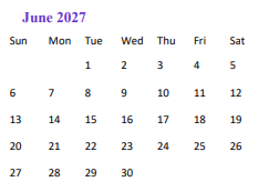 District School Academic Calendar for Silver High for June 2027