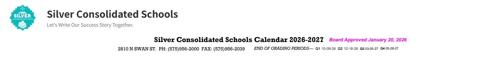 District School Academic Calendar for Silver High