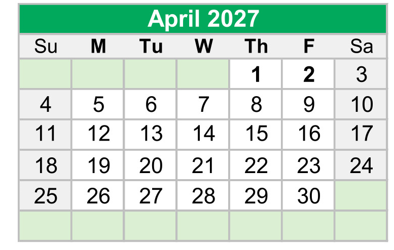 District School Academic Calendar for Buckeye Woods Elementary School for April 2027