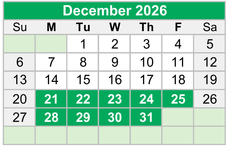 District School Academic Calendar for Buckeye Woods Elementary School for December 2026