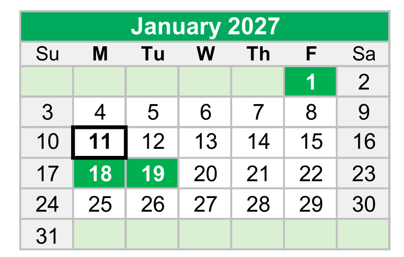 District School Academic Calendar for Buckeye Woods Elementary School for January 2027