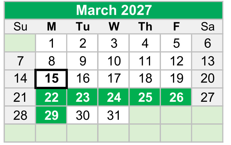 District School Academic Calendar for Buckeye Woods Elementary School for March 2027