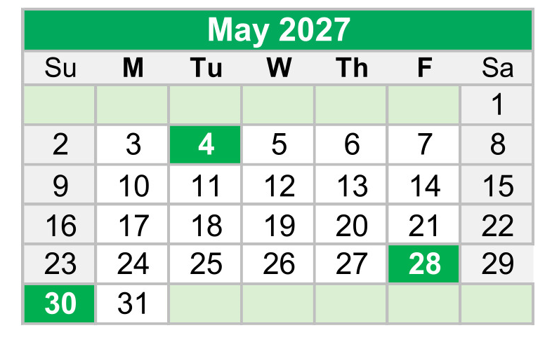 District School Academic Calendar for Buckeye Woods Elementary School for May 2027