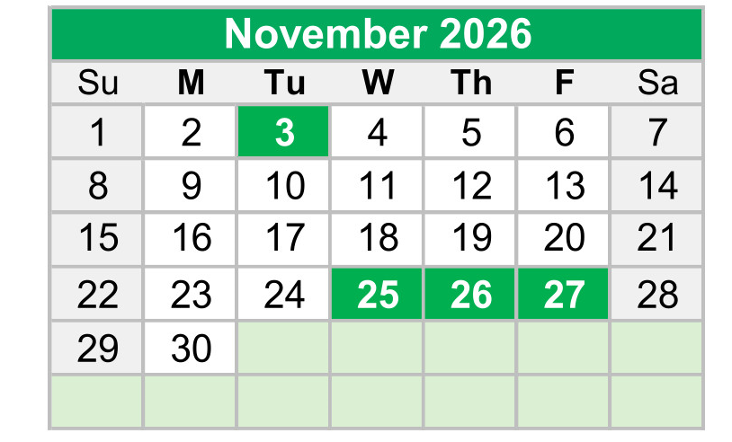 District School Academic Calendar for Buckeye Woods Elementary School for November 2026