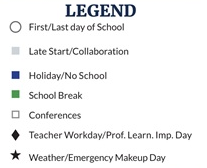 District School Academic Calendar Legend for Chase Middle School