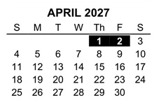 District School Academic Calendar for Dennis Elementary West for April 2027