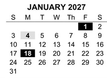 District School Academic Calendar for Dennis Elementary West for January 2027