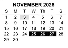 District School Academic Calendar for Dennis Elementary West for November 2026