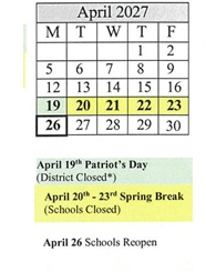 District School Academic Calendar for James Caldwell for April 2027