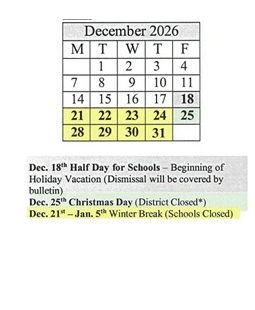 District School Academic Calendar for James Caldwell for December 2026