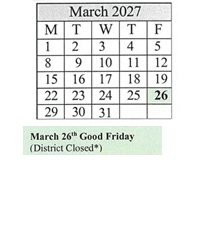District School Academic Calendar for James Caldwell for March 2027