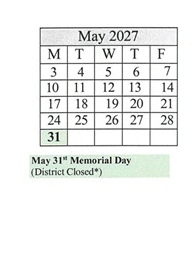 District School Academic Calendar for James Caldwell for May 2027
