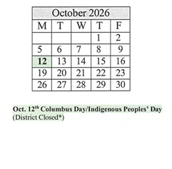District School Academic Calendar for James Caldwell for October 2026