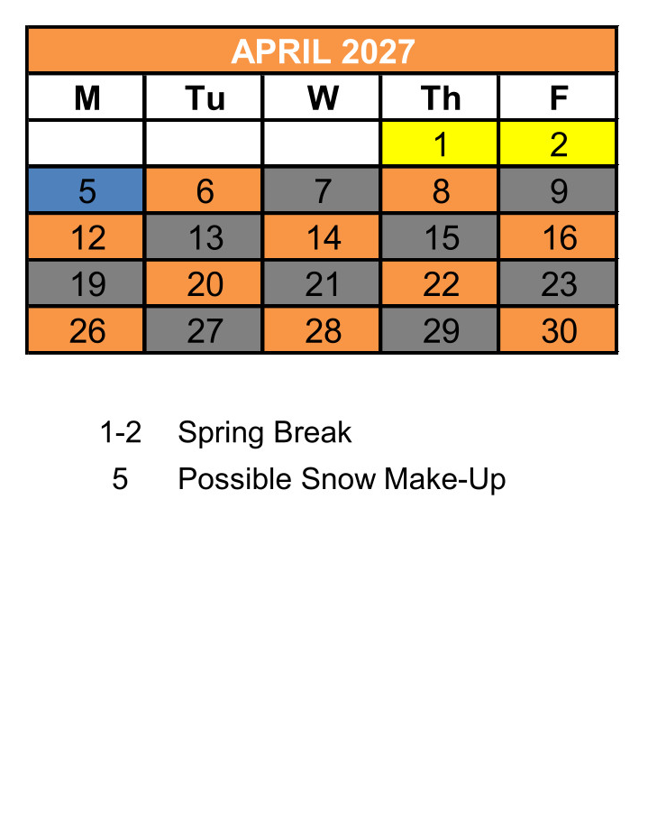 District School Academic Calendar for Gold Rush Charter for April 2027