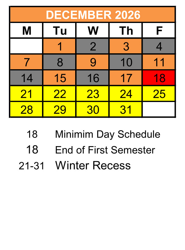 District School Academic Calendar for Gold Rush Charter for December 2026