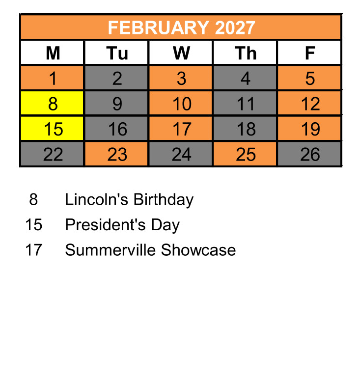 District School Academic Calendar for Gold Rush Charter for February 2027