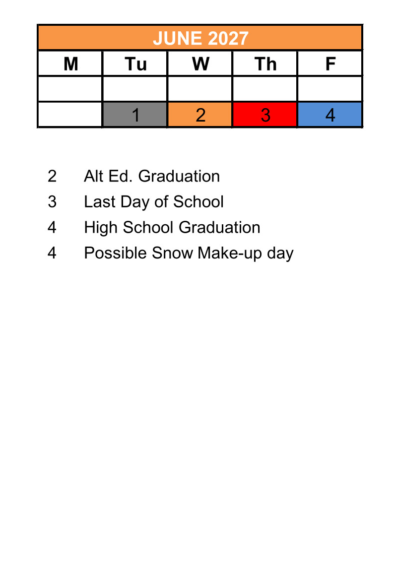 District School Academic Calendar for Gold Rush Charter for June 2027