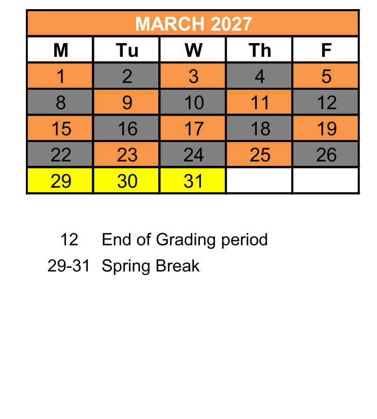 District School Academic Calendar for Gold Rush Charter for March 2027