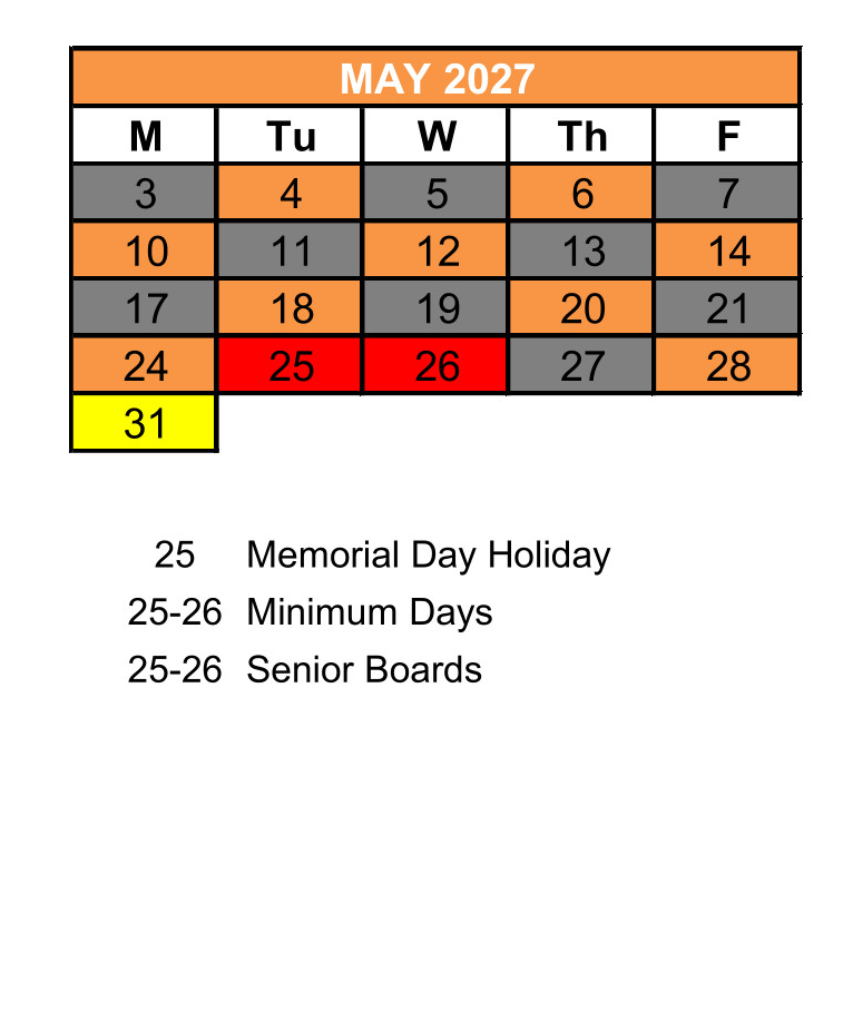 District School Academic Calendar for Gold Rush Charter for May 2027