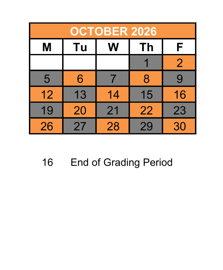 District School Academic Calendar for Gold Rush Charter for October 2026