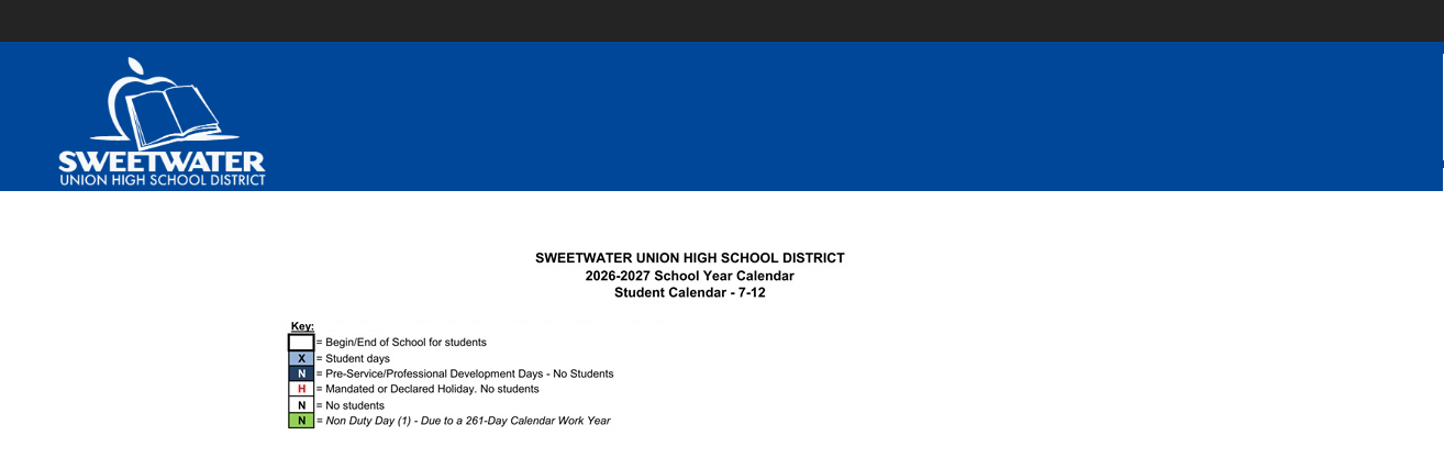 District School Academic Calendar Key for Chula Vista Senior High