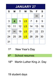 District School Academic Calendar for Gray for January 2027