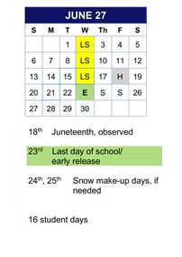 District School Academic Calendar for Gray for June 2027