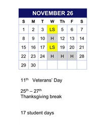 District School Academic Calendar for Gray for November 2026