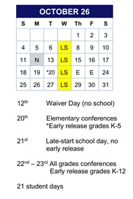 District School Academic Calendar for Gray for October 2026