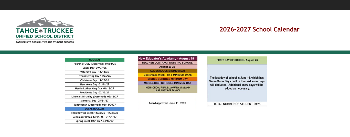 District School Academic Calendar Key for Cold Stream Alternative