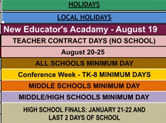 District School Academic Calendar Legend for Cold Stream Alternative