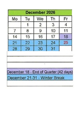 District School Academic Calendar for Enos Garcia Elem for December 2026