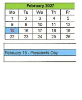 District School Academic Calendar for Enos Garcia Elem for February 2027