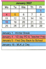 District School Academic Calendar for Enos Garcia Elem for January 2027