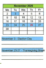 District School Academic Calendar for Enos Garcia Elem for November 2026