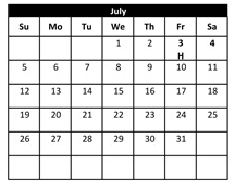 District School Academic Calendar for Temecula Preparatory for July 2026