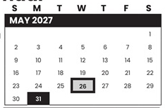 District School Academic Calendar for Rover Elementary School for May 2027