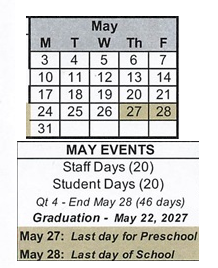 District School Academic Calendar for Clinton Elementary School for May 2027