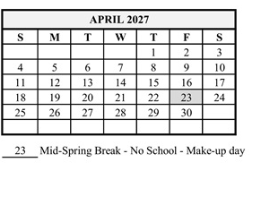 District School Academic Calendar for Hershey Elementary School for April 2027
