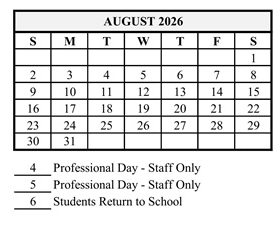 District School Academic Calendar for Hershey Elementary School for August 2026