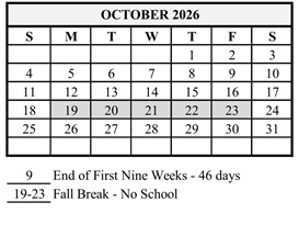 District School Academic Calendar for Hershey Elementary School for October 2026