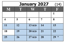 District School Academic Calendar for Maple Elementary for January 2027