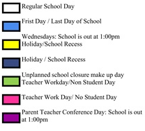 District School Academic Calendar Legend for Forest Charter
