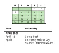 District School Academic Calendar for Calpella Elementary for April 2027
