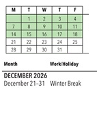District School Academic Calendar for Calpella Elementary for December 2026