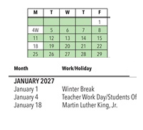 District School Academic Calendar for Calpella Elementary for January 2027