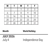 District School Academic Calendar for Calpella Elementary for July 2026