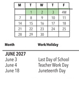 District School Academic Calendar for Calpella Elementary for June 2027