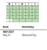District School Academic Calendar for Calpella Elementary for May 2027