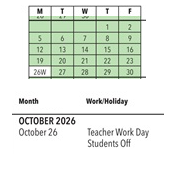 District School Academic Calendar for Calpella Elementary for October 2026